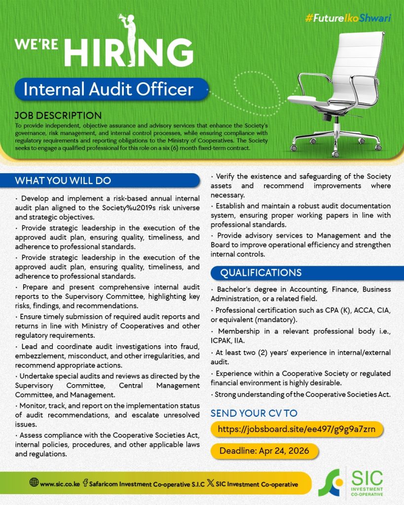 Internal Audit Officer by SIC Investment Cooperative